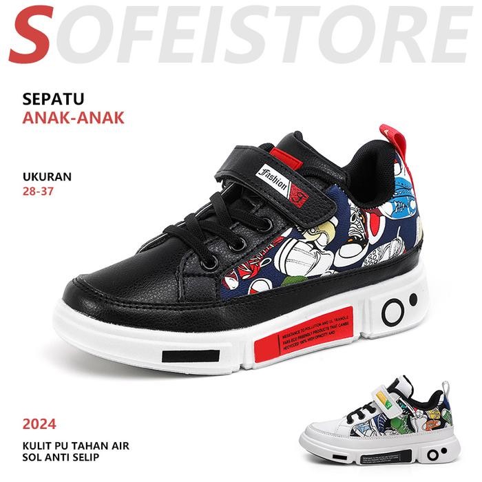 Piero Kidswear - Sepatu Sneakers Warna Hitam Putih Motif Kartun Aneka Ukuran Untuk Anak Fashion