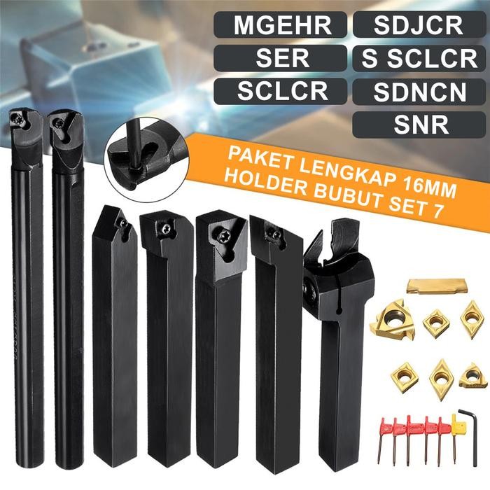 7 Set Pahat Bubut 16 mm Pahat Bubut Luar dan Dalam Boring Holder Bubut