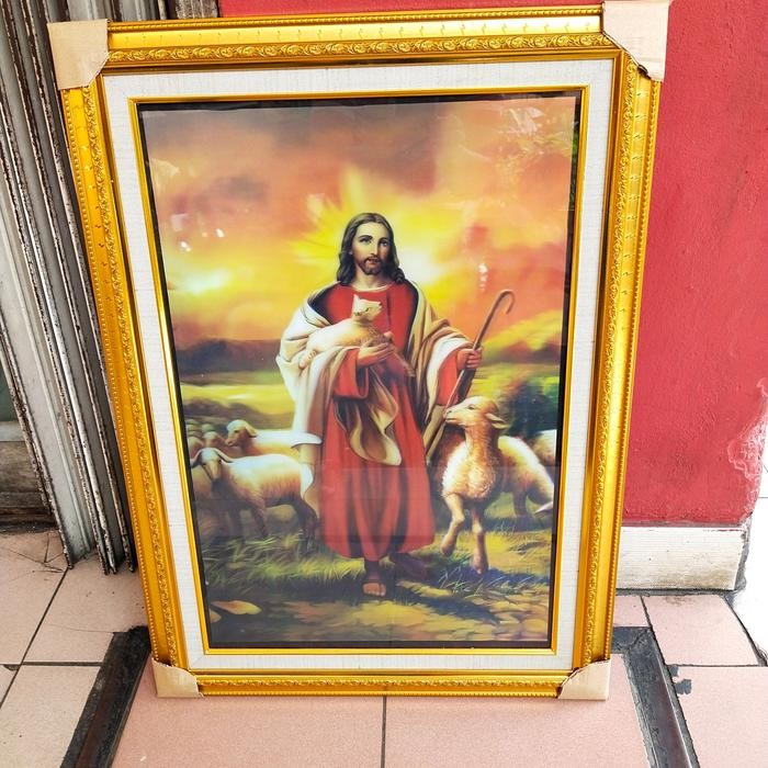 bingkai Yesus gembala 3D UK 50x70cm+kaca+mdf