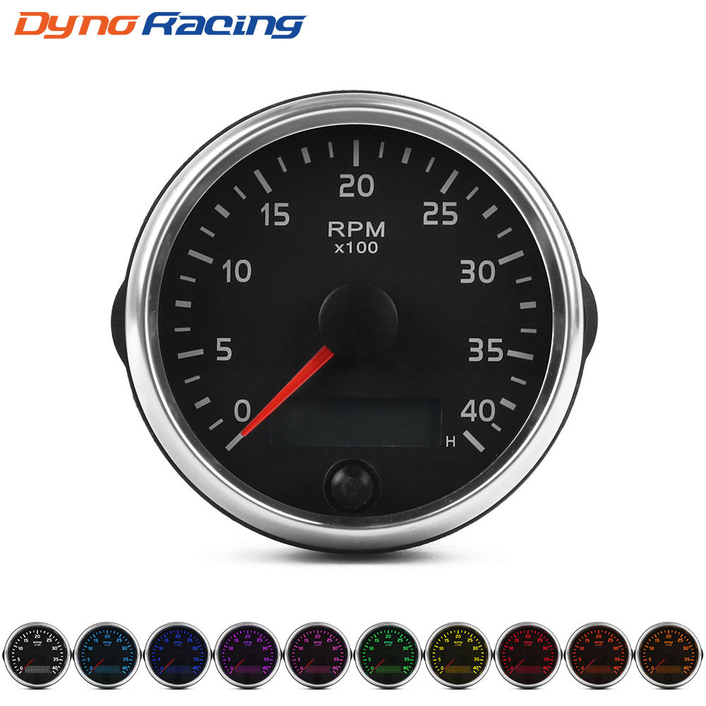 85MM Tachometer 0-4000RPM 12V/24V RPM Gauge 10 Colors Light Tacho Meter With LCD Hourmeter For Diese