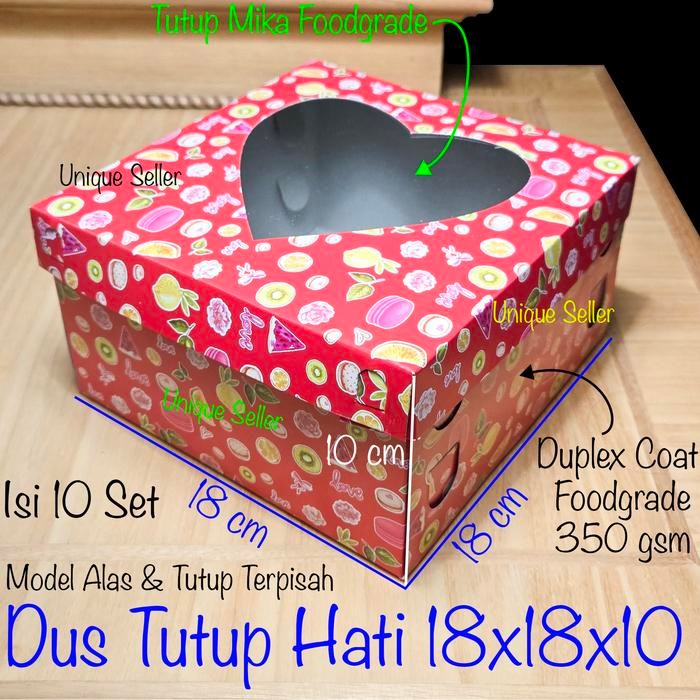 HariPromo- [Isi10] Dus Box Kotak Kue Tart 18X18X10 Tutup Hati / Dus Lamaran Uk 18