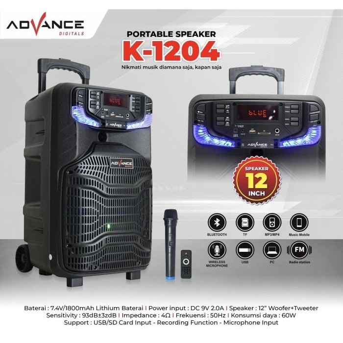 SPEAKER BLUETOOTH ADVANCE K1204/Speaker Portable 12 in - FREE 1 C