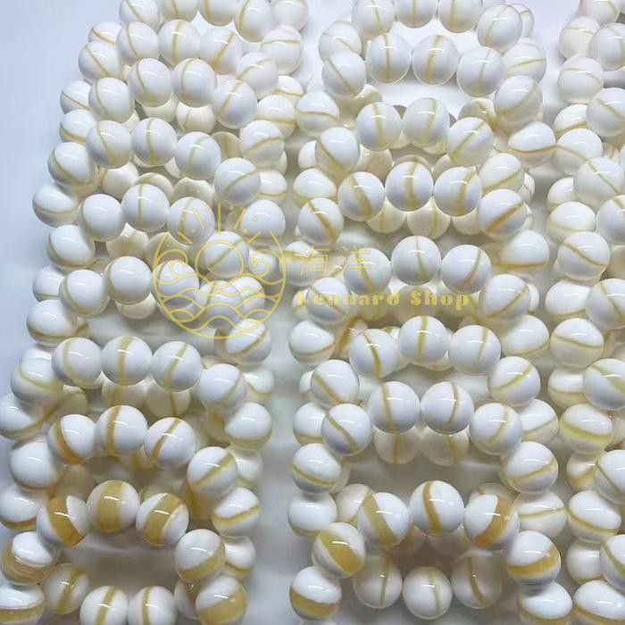 GELANG KULIT KERANG MATA KUCING SUPER GRADE A+ ASLI 100% PUTIH SERAT EMAS / PUTIH MUTIARA BAHAN