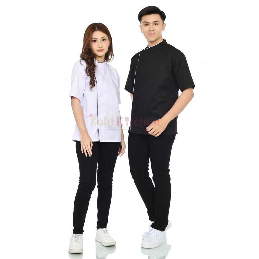 ORIGINAL Baju Chef Baju Koki Chef Jacket Pria Wanita Lengan Pendek Warna Coklat Hitam Putih Safety