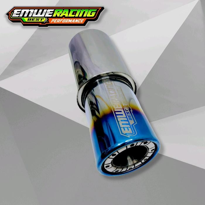 Knalpot Mobil Emwe Racing Gronel Sedet Bor Biru Full Stenlis Ngebas Adem Bulet Empuk Bass Inlet 2Inc