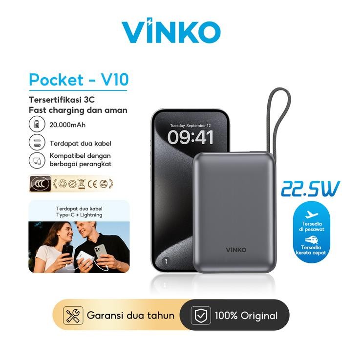 a8lq- Vinko V10 Power Bank 20000 Mah 22.5W Fast Charging Dual Input Port With Cable