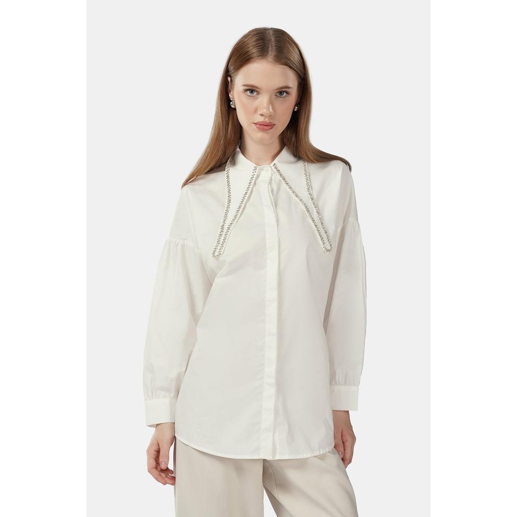 Sale Benang Jarum - Vivienne Beads Shirt - White Terlaris
