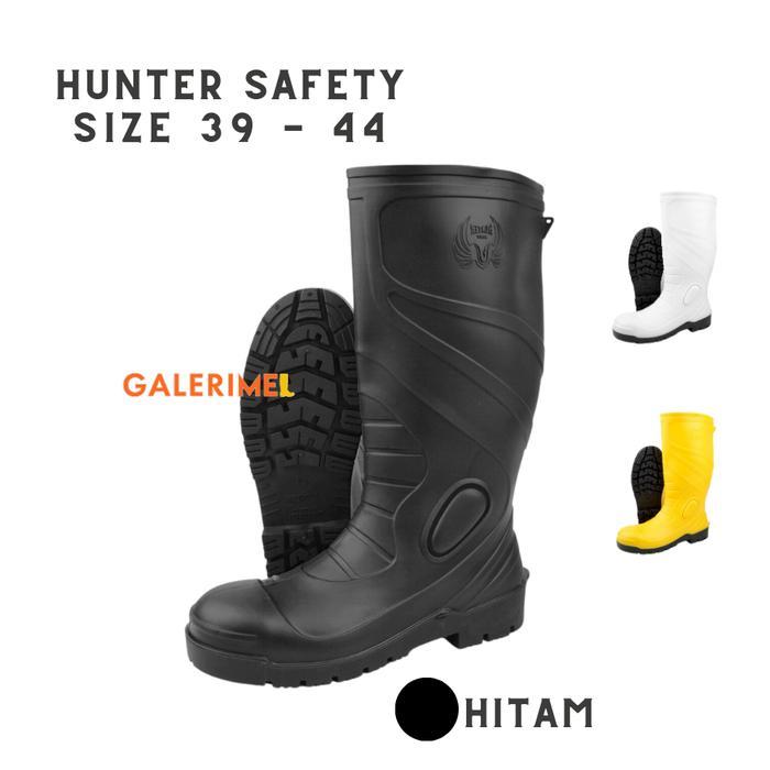 Sepatu Boot Tinggi Hunter Safety 1 Hitam Toe Cap Besi Anti Slip Aman