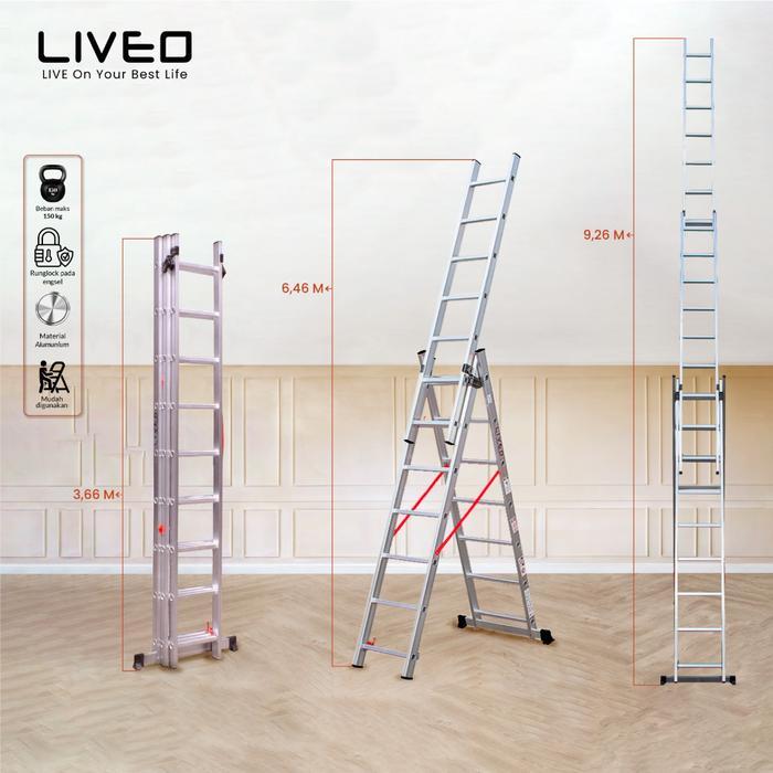 Tangga Lipat Alumunium Extension Liveo -2113 / Tangga Panjang - Silver