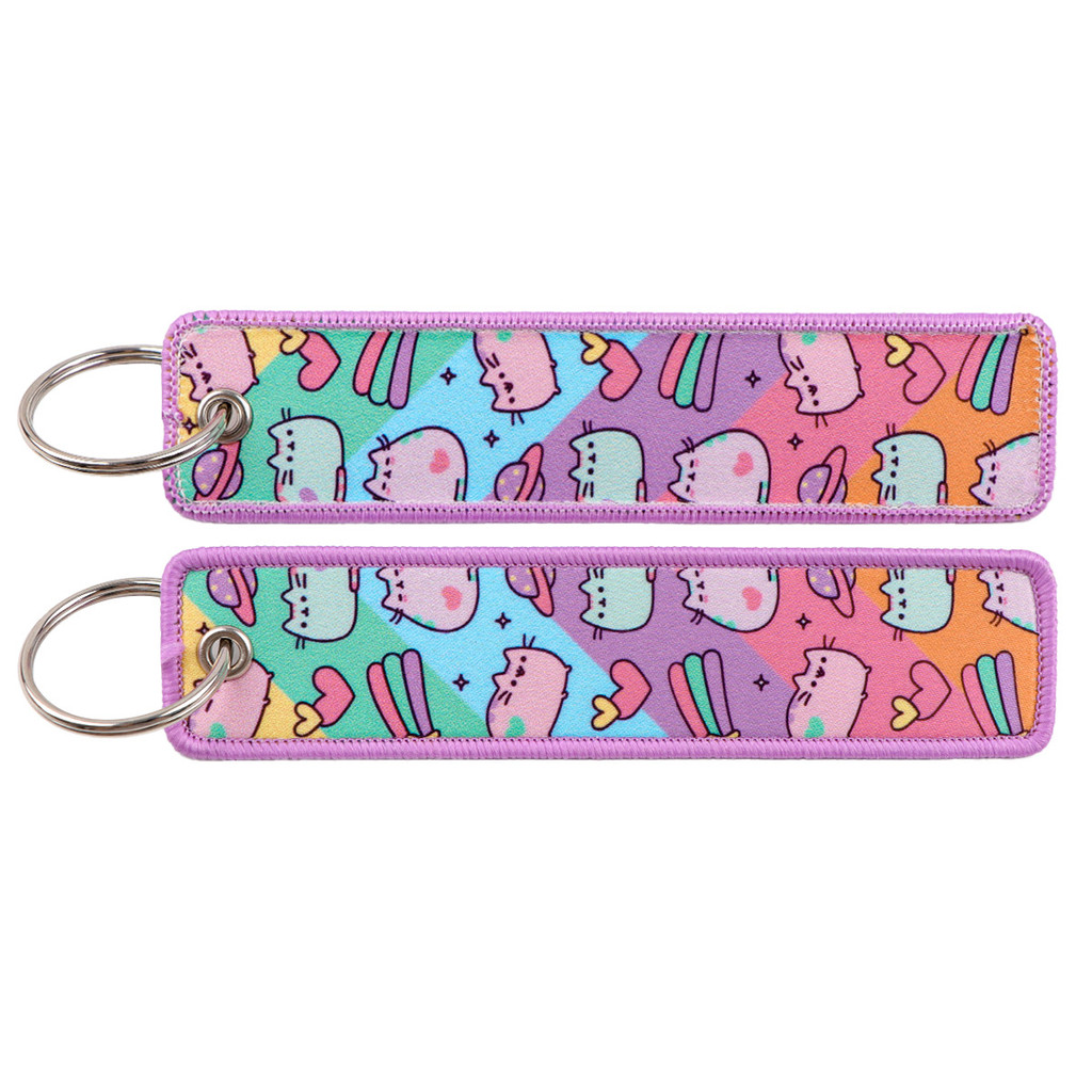 Cute 1PCS Cute Pusheen the Cat Key Fobs Holder Keychain for Motorcycles Embroidery Tag Key Ring