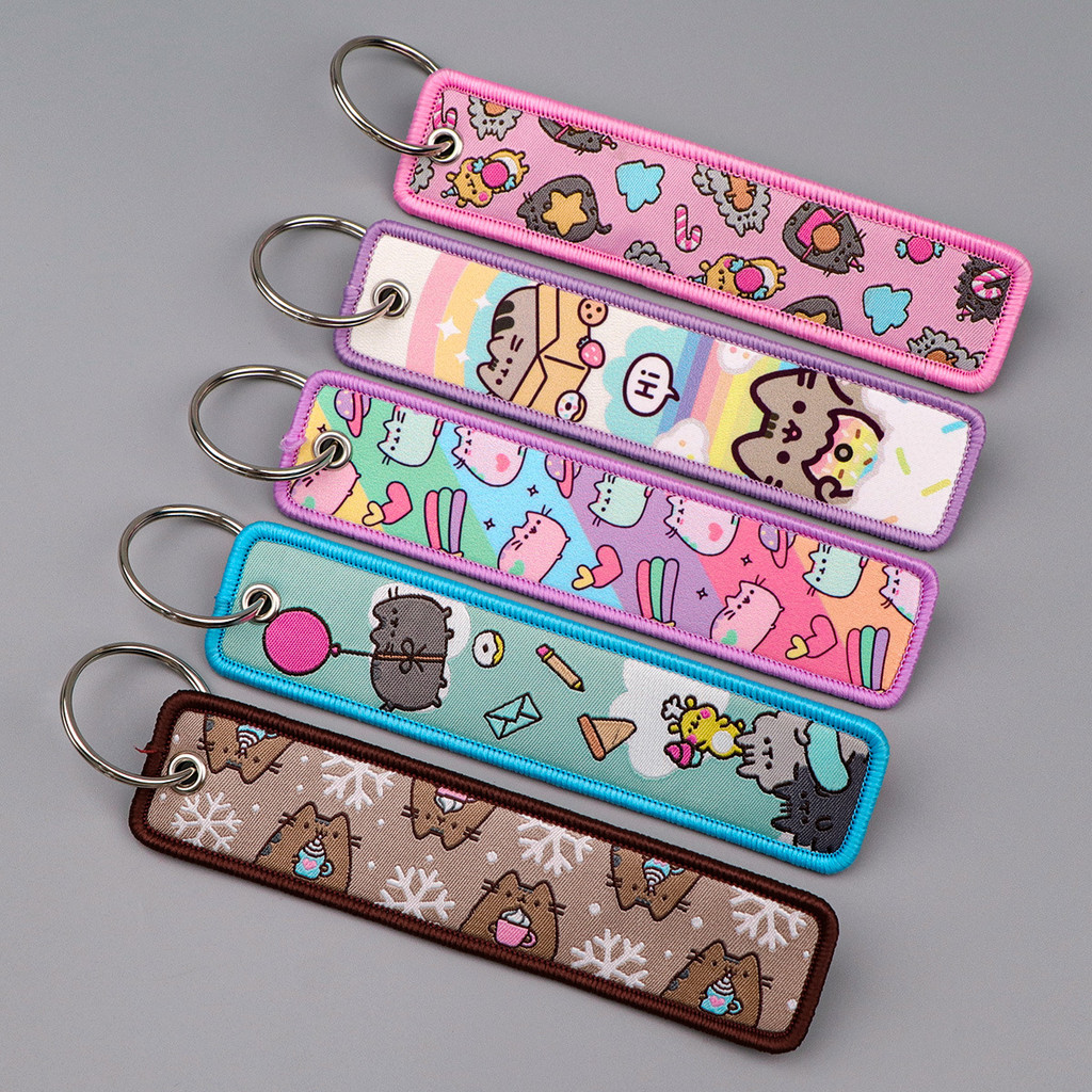 Cute 1PCS Cute Pusheen the Cat Key Fobs Holder Keychain for Motorcycles Embroidery Tag Key Ring