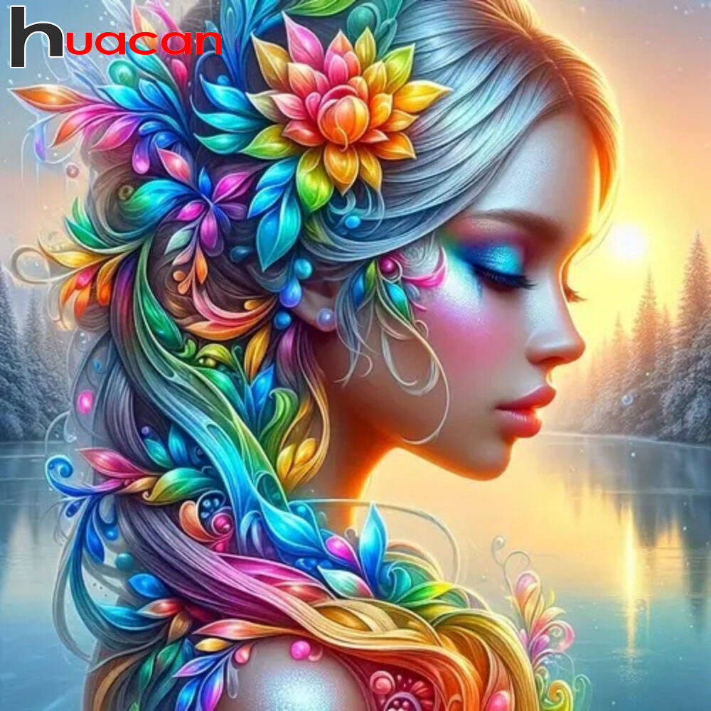 Huacan Diamond Painting Beautiful Elf Girl Picture Home Decoration Wall Living Coffee Bar Room Decor