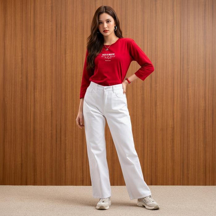 C2 Zuwena Ecru Straight Cut Jeans Wanita