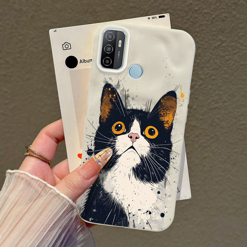 Casing Hp Untuk OPPO A53 2020 A33 2020 A53s A32 A11s Case Kucing sapi kartun Kasing selebgram suka C