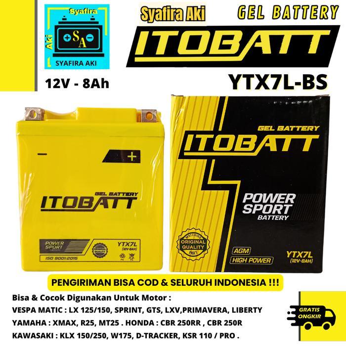 Aki Vespa Sprint Itobatt Gel Ytx7L-Bs 12V 8Ah