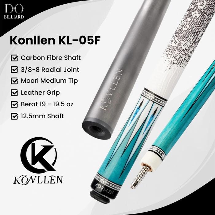 Stick Billiard KONLLEN KL-05F Carbon Cue Leather Grip Low Deflection / Stick Konllen KL-05F