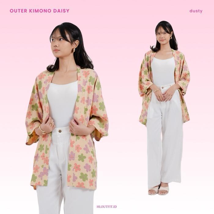 Hl Outer Kimono Daisy-Kimono Motif Bunga Realpict Cardigan Panjang Terlaris