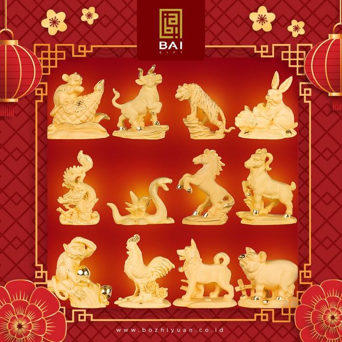 Pajangan Patung 12 shio Lapis Emas 24k Chinese Zodiak