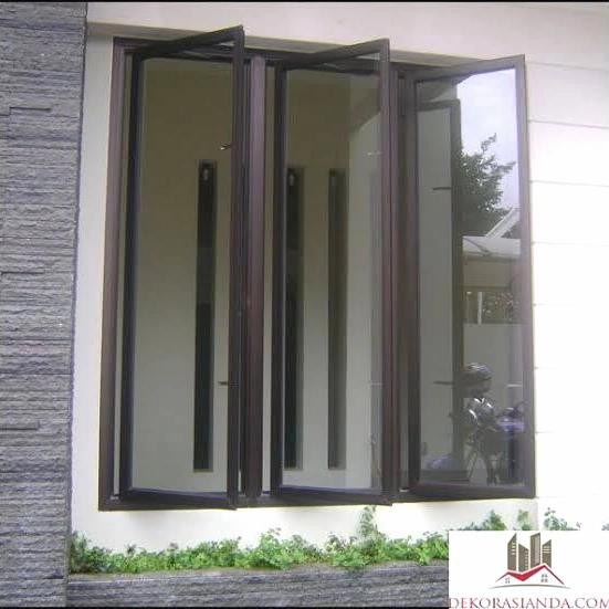 Terbaru Kusen Aluminium + 3 Daun Jendela Hitam Kaca