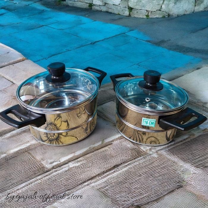 PANCI KUKUS NASI MINI UK 16-18cm gratis entong nasi kukusan Plastik Kaca Stainless