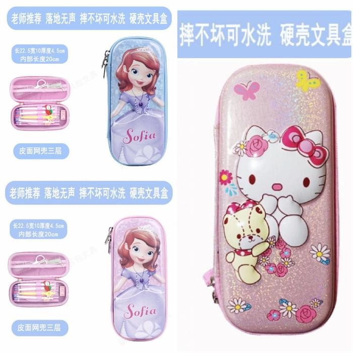 

PENCIL CASE KOTAK PENSIL 3D ANAK CEWEK IMPOR HELLO KITTY, SOFIA