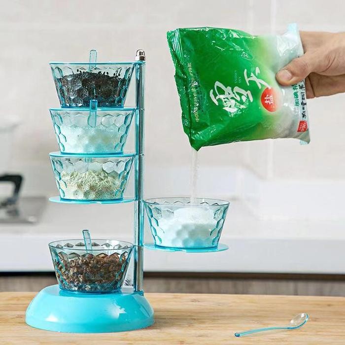 [PUTIH,BIRU] RAK BUMBU 5IN1, SET TEMPAT BUMBU DAPUR UNIK 5SUSUN+SENDOK