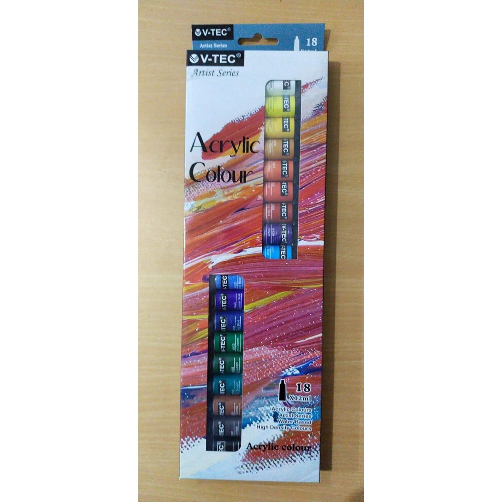 

NEW PRODUK CAT ACRYLIC V-TEC ACRYLIC COLOUR SET 18 WARNA 12ML VT-818/A MAWAR-89