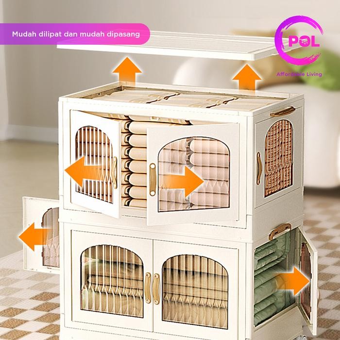 [POL] COD Lemari Pakaian Roda 3 Susun Lemari Bayi Plastik Rak Penyimpanan Serbaguna