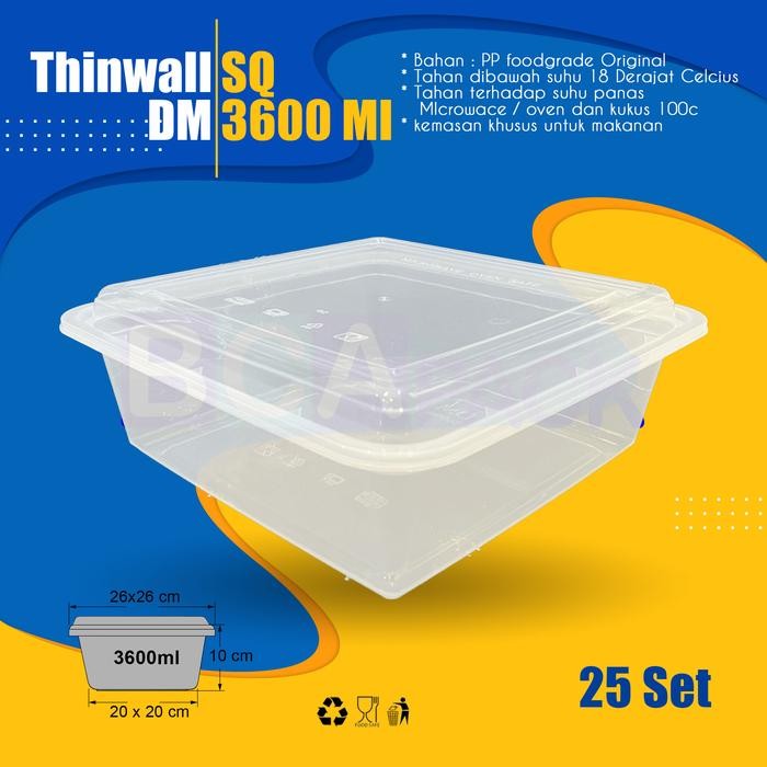 

THINWALL DM 3600ML SQUERE - 3600 ML SQ - FOOD CONTAINER - ISI 25PCS