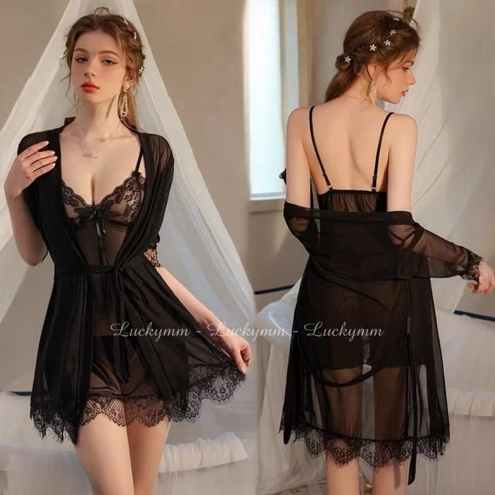 Sorella Beachwear - - Satu Set Sexy Lingerie Kimono Transparan Baju Tidur Sexy Wanita / Sleepwear