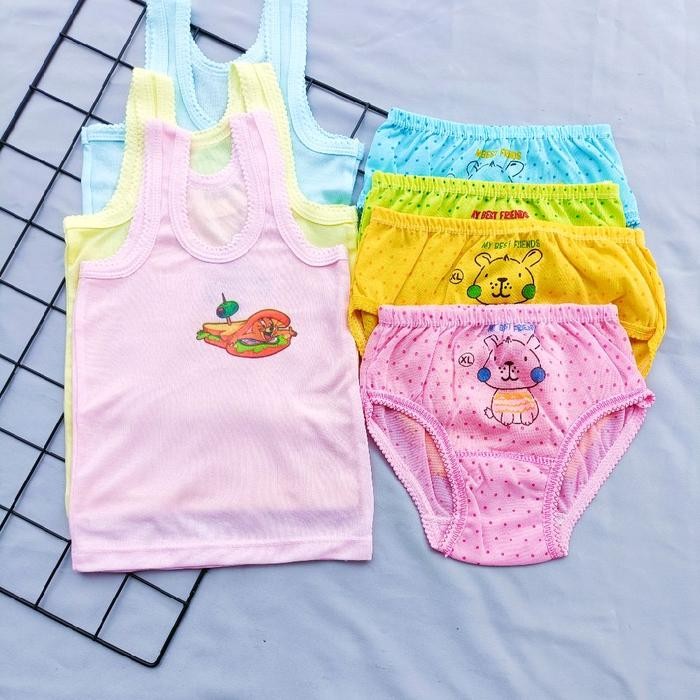 Pilihan- 4Pcs Cd Cewe+3 Pcs Singlet Warna Karakter Anak Fashion