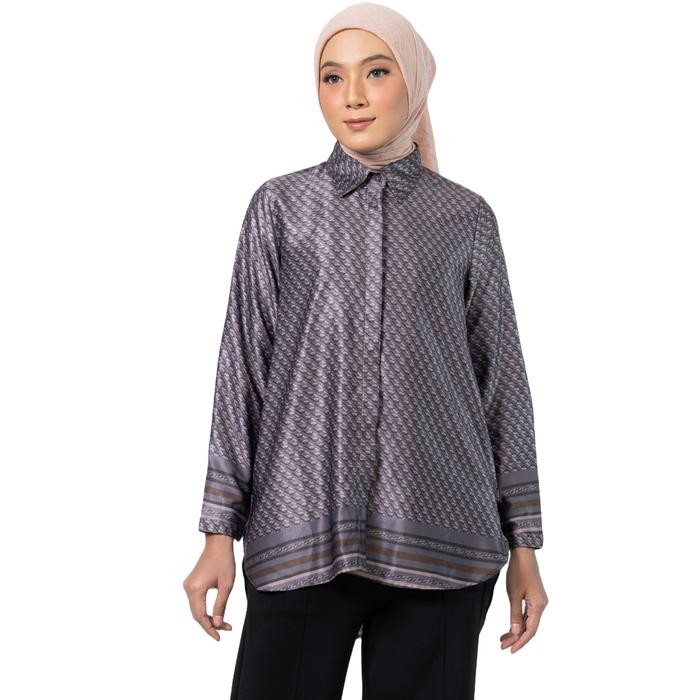 Pilihan- Elzatta Tunik Kemeja Motif Muslim Wudhu Dan Busui Friendly Tunik Border Monogram