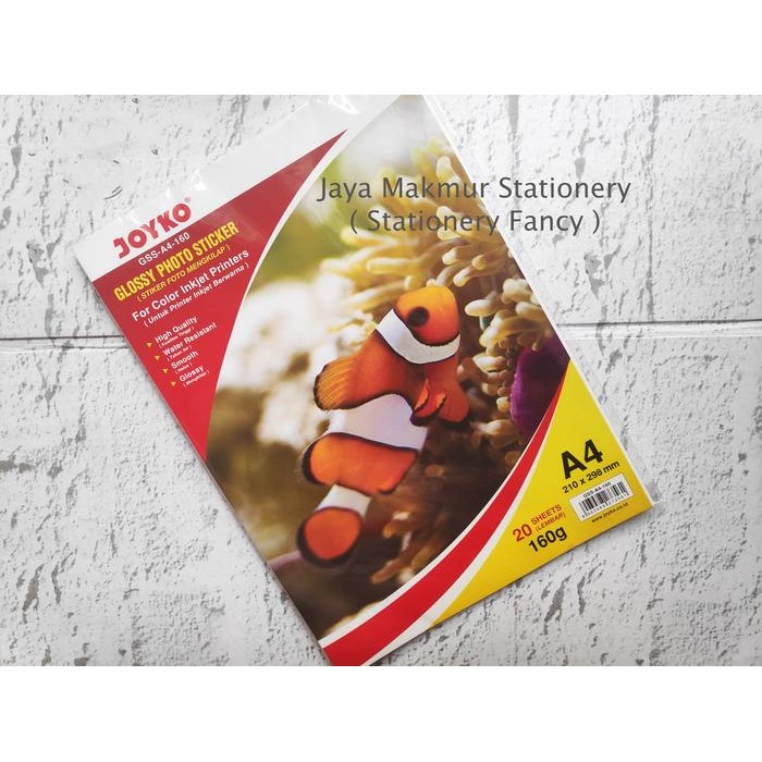 

Kertas Foto Stiker Glossy / Photo Sticker Joyko GSS-A4-160 20 Lbr