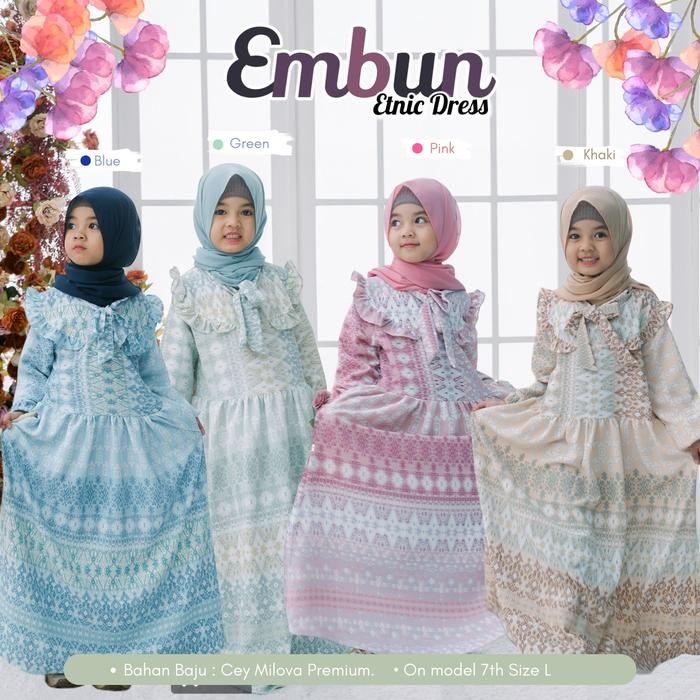 Pilihan- Gamis Anak Perempuan Embun Gamis Etnik Free Hijab Pasmina 2-12 Thn Baju Lebaran Anak