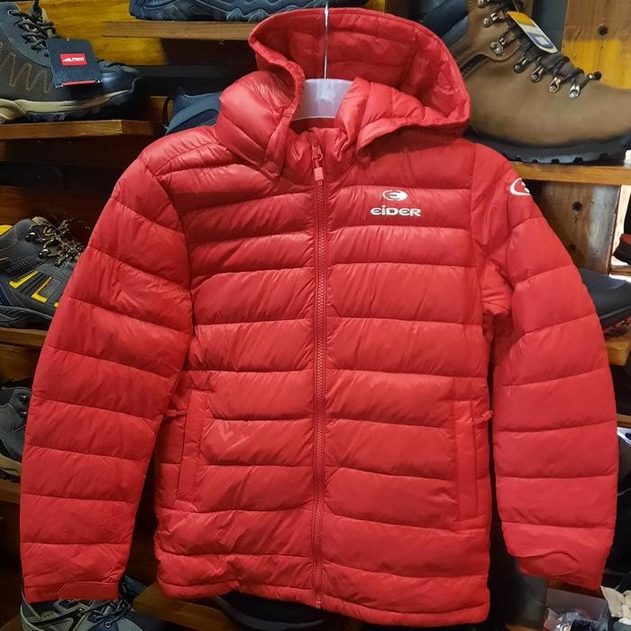 Jaket Gunung Hiking Winter Eider Boys Down Hoodie Red Original