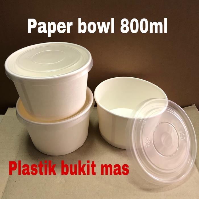Paper bowl 800 ml dengan tutup / mangkok mangkuk kertas 800 ml + tutup
