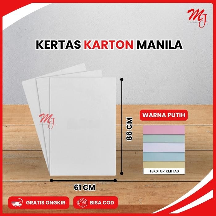 Kertas Karton Manila Tebal 1 Warna Putih Merah Birurna - 10 Lembar kertas manila putih Paper Roll