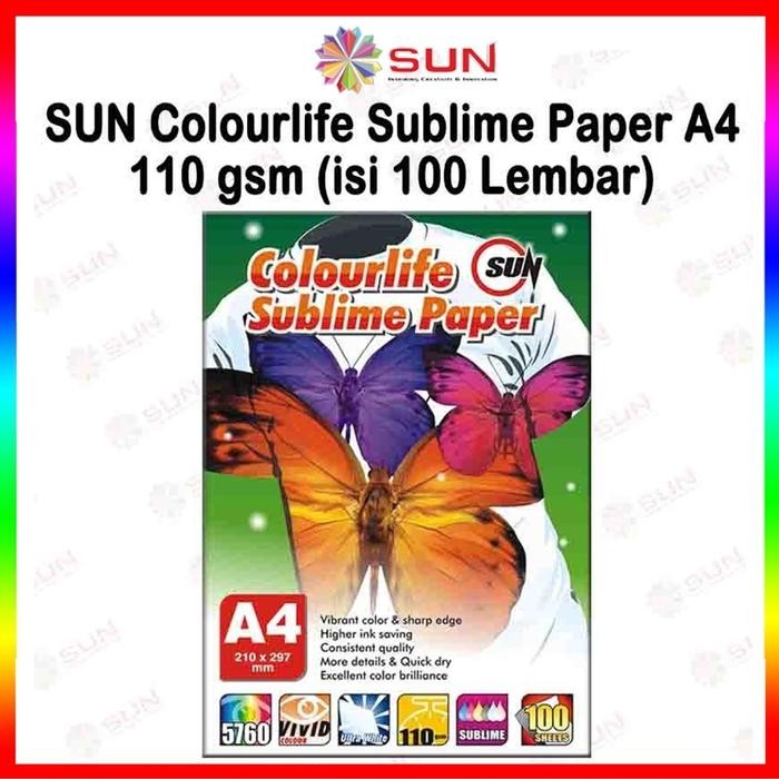 Kertas Sablon Sublim Transfer Paper F4 / A4 / A3 110 Gsm - SUN Colourlife Sublime Paper A4 isi 100