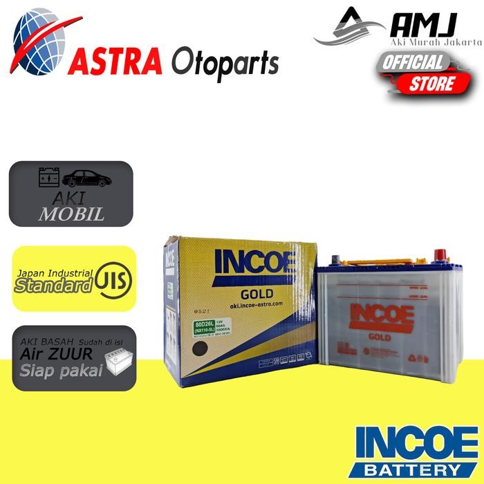 Incoe Gold Astra Aki Mobil Toyota Fortuner Diesel 80D26L - 70Ah Aki Basah