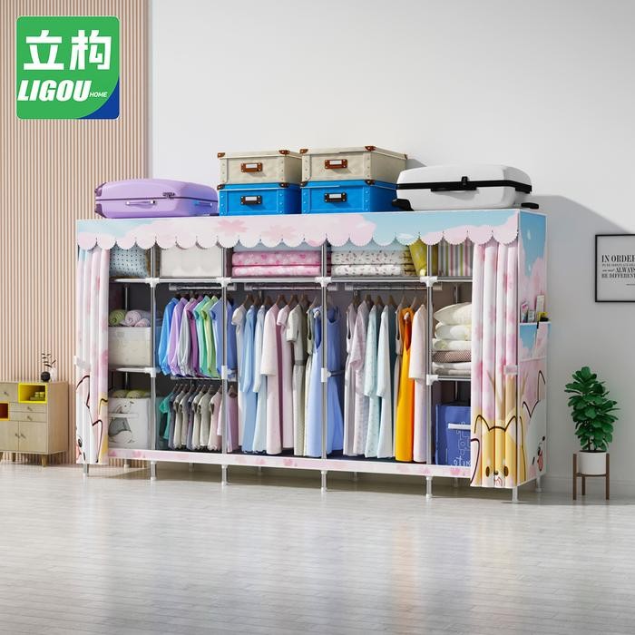 Lemari Pakaian 20MM Pipa Lemari Pakaian Portable Tabung Baja Perlindungan Debu Lemari Pakaian Anak