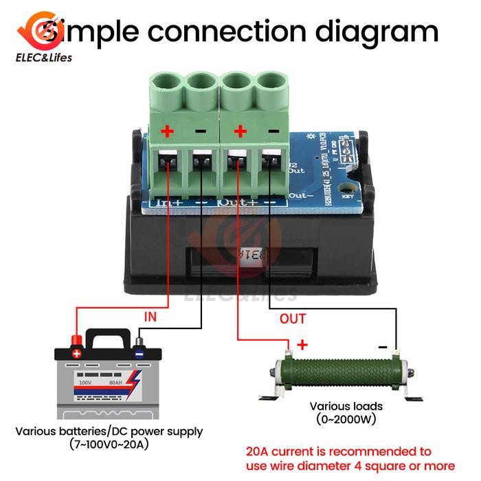 DC 7-100V 20A 50A VOLTMETER AMMETER MINI DIGITAL AMP VOLT VOLTAGE CURRENT METER DETECTOR TESTER