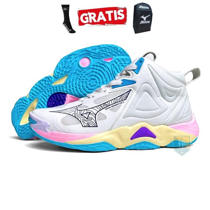 ORIGINAL Sepatu volly mizuno wave momentum 3 MID Terbaru tersedia ukuran 36 sampai 44 Free tas dan