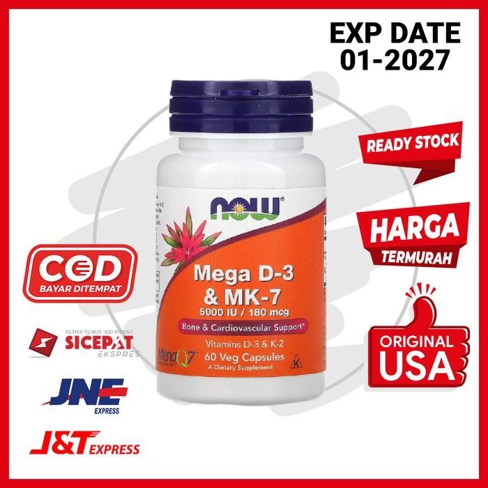ORIGINAL Vitamin Mega D-3 D3 MK-7 MK7 Now 60 Veg Kapsul