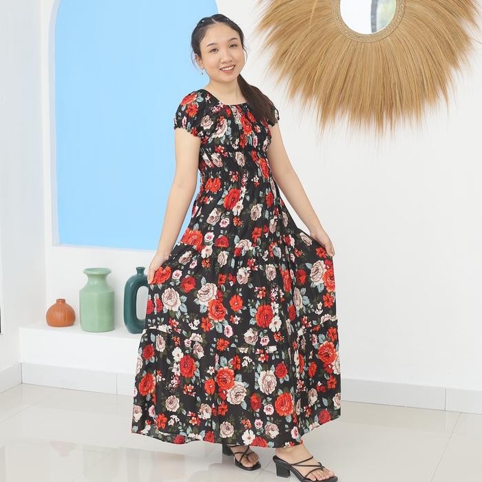 Daster [Nira Daster] Longdress Canda Ld 110 Daster Panjang Kerut Dada Daster Bali Motif Bunga Tbk