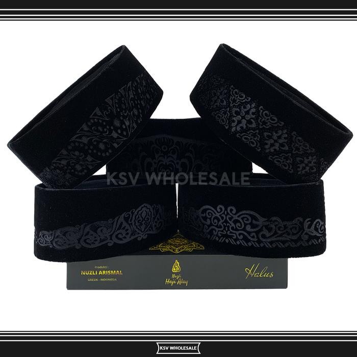 ASLI Songkok Premium HAJI ALAY LASER AC Tinggi 9 Cm Peci Sholat Pria Dewasa Hitam Motif Kopiah