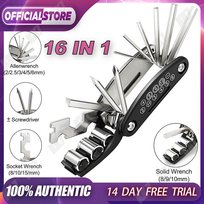 BERKUALITAS 16in1 Kunci Shock Lipat mini Set Kunci Sepeda motor 16 Tools 16in1 Kunci 8 9 10 ring pas