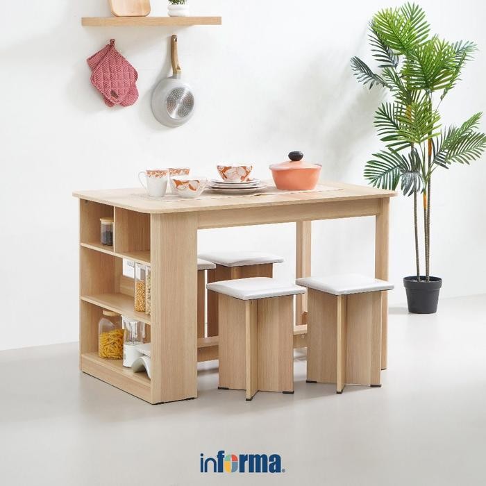 INFORMA MEJA DAPUR MULTIFUNGSI DENGAN STOOL - COKELAT OAK