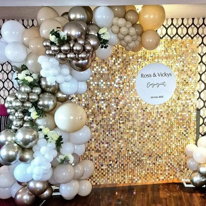 [Vinnatsu]5Pcs Backdrop Ulang Tahun Lamaran Wedding Sequin Tile Wall Panel Square Background Estetik