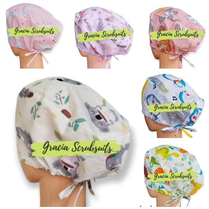 KirimInstan- Head Cap / Surgical Cap / Headcap Medis Topi Bedah Dokter Motif Murah