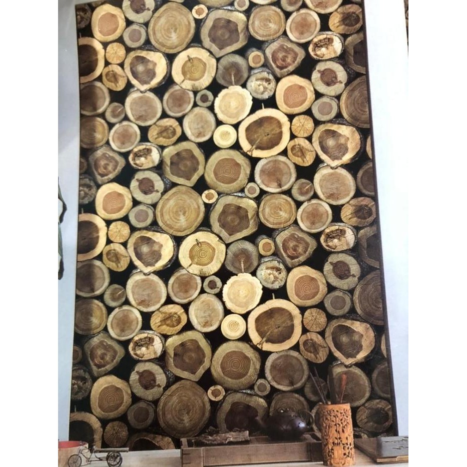 Wallpaper Dinding Motif Potongan Kayu Bulat Natural Rock